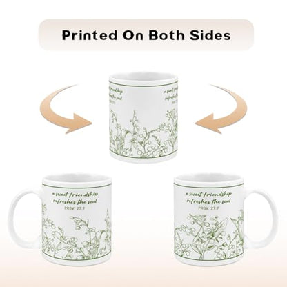 Christian Gifts for Women, Best Friend - Friendship Gifts for Women - Lily of the Valley Floral Bible Verse Mug（11OZ）- A Sweet Friendship Refreshes the Soul - Proverbs 27:9 - color: Green