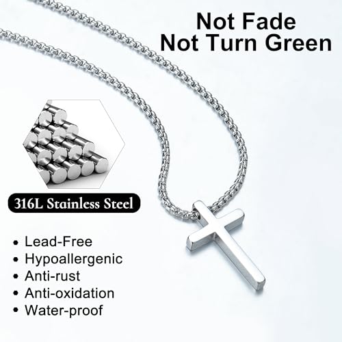 Ursteel Cross Necklace for Men, Silver Black Gold Stainless Steel Cross Pendant Necklace for Men, 16-30 Inches Box Chain - size: 16 inches, style: Silver Black: Cross Pendant 1.2"*0.7"