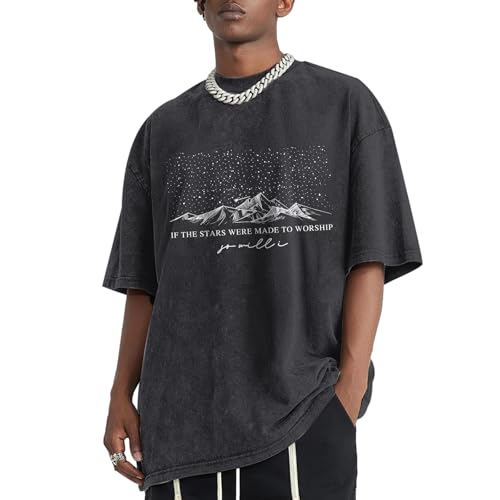 Christian Faith God Shirts for Men Jesus Bible Verse Shirt Oversized Acid Wash Tshirts Star Mountain Graphic Tees - color: Black, size: Small