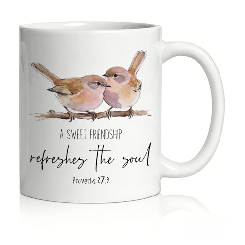 TRENSTIS Bird Christian Friendship Mug, A Sweet Friendship Refreshes the Soul Bible Verse Ceramic Coffee Cup, 11 oz, Best Friend Religious Gifts Coffee Tea Mug