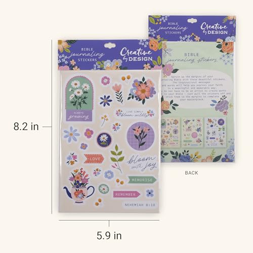 Christian Art Gifts Multicolor Inspirational Scripture Bible Journaling Sticker Sheet Set for Women & Girls: Colorful Lavender Purple, Green & Pink Floral Designs, 3 Die-Cut Sheets