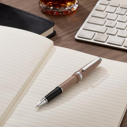 Cross Lume Mocha Polished Chrome Rollerball Pen, Medium Point, Black Ink - color: Brown