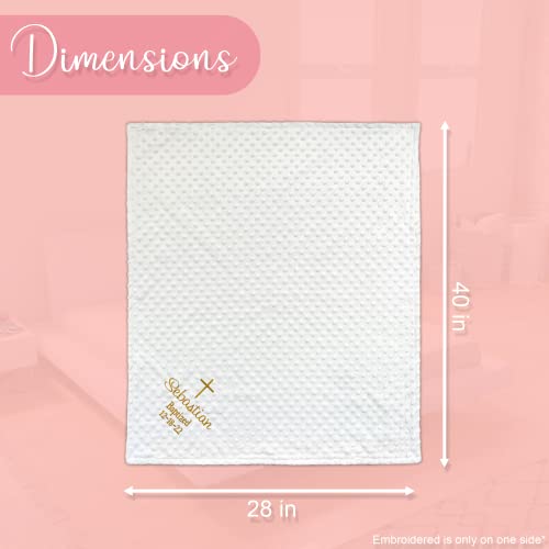 Baptism Blanket Personalized Baby Gifts – Luxurious Baptismal Gifts Textured Baby Blanket with Name, Date – Unique Christening Gifts for Girls and Boys – Soft Minky (White/Gold) - color: White/Gold