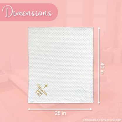 Baptism Blanket Personalized Baby Gifts – Luxurious Baptismal Gifts Textured Baby Blanket with Name, Date – Unique Christening Gifts for Girls and Boys – Soft Minky (White/Silver) - color: White/Silver