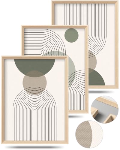 HesenDot Abstract Sage Green High Framed Wood Wall Art Set of 3, 12x16IN - color: High Frame Sage Green