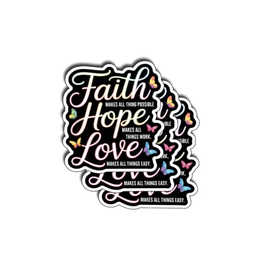 3PCS Faith Hope Love Christian Vinyl Stickers, Colorful Religious Christmas Quote Decals for Water Bottles, Laptops, Tumblers, Journals and Holiday Decorations, 3 Inch