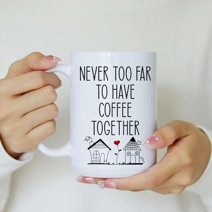 Personalized Never Too Far To Have Coffee Together Mug - Peronalized Sisters Besties Names - Birthday Gift For Best Friend - Long Distance Besties Cup - color: DISTANT-MAP-M3