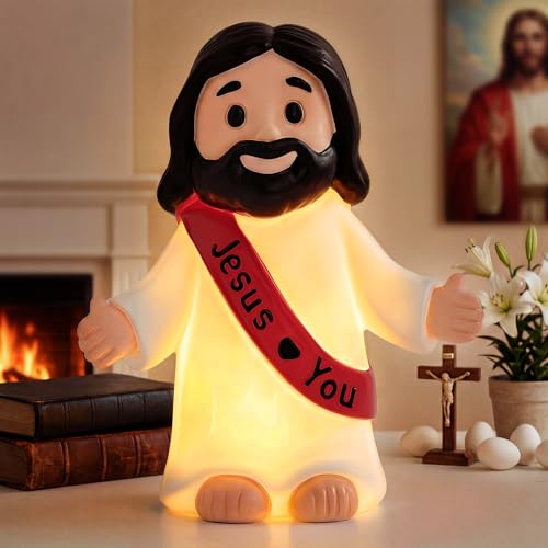 Jesus Resin Figurine,Christian Decor Gift for Mom,Mother's Day,Jesus Night Light Statue Gift for Mom,Figure for Home Office Table Decor Religious Gift - color: Jesus
