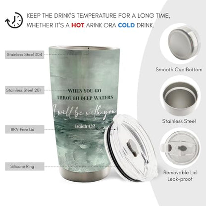 Christian 20oz Travel Coffee Mug Tumbler Water Bottle for Women, Christian Bible Religious Inspirational Gifts, Religious Inspirational Stainless Steel Tumbler with Lid and Straw Drinkware - color: water