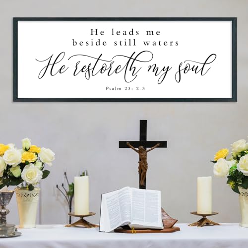 SRSZHIYUE Psalm 23 Wall Art He Leads Me Beside Still Waters 40"×15" Black - color: He Leads Me Beside (Black), size: 40"L x 15"W