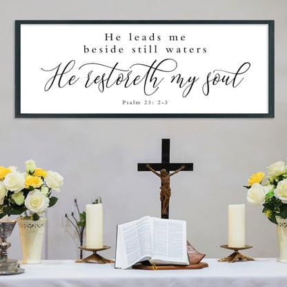 SRSZHIYUE Psalm 23 Wall Art He Leads Me Beside Still Waters 40"×15" Black - color: He Leads Me Beside (Black), size: 40"L x 15"W