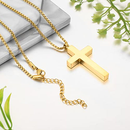 Dletay Cremation Necklace for Ashes Stainless Steel Cross Pendant Urn Necklace Memorial Keepsake Jewelry for Men Women - color: Gold-Custom