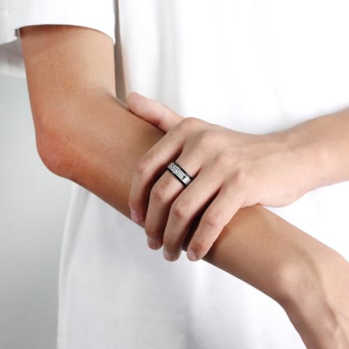 Uloveido Stainless Steel JESUS Cross Ring - Christian Faith Scripture Jewelry for Men - 8mm Comfort Fit Wedding Cross Band Durable Polished - color: Black