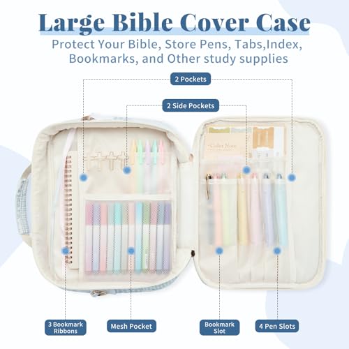 Personalized Initial Bible Cover Case for Women Bible Bag w/Study Supplies - color: Spliced Flower, size: H