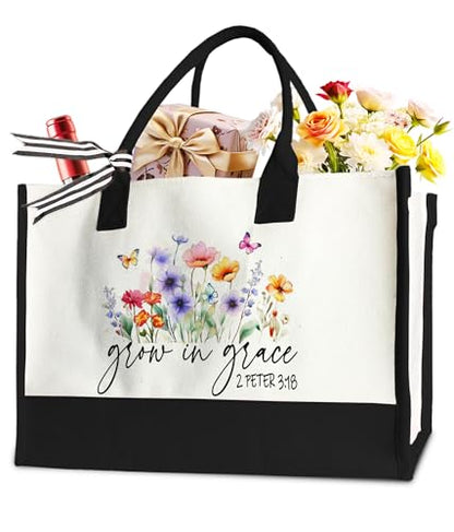 Aesthetic Canvas Tote Bag for Women Girls, Large Tote Bag for Friends Colleagues Leader Manager, 17 x 11.8 x 7 inches - color: Grace