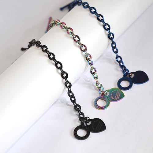 Heart Charm Bracelet Plated 18K Gold/Silver/Rose Gold Bible Scripture Heart Bracelet for Women Jewelry Gift Her Link Chain OT Clasp Stainless Steel - color: Colorful（7.1 inch）