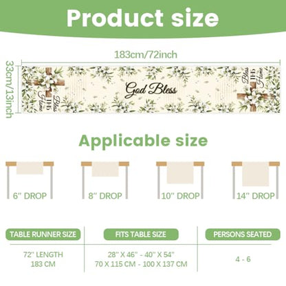 WADORN Blessed Cross Table Runner 13x72Inch Easter Olive Leaves Bless This Home God Bless Easter Kitchen Dining Decoration Spring Summer Seasonal Farmhouse Table Runner for Holiday Party - size: Bless This Home God Bless