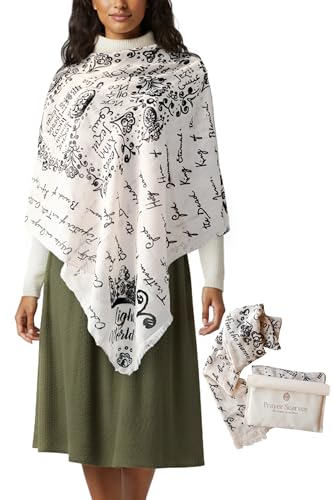 Jesus’s Names Prayer Scarf for Women Christian, Large Scripture Shawl Wrap, 84 Titles of Christ, Prayer Shawl for Women - color: Ivory W/ Canvas Bag (35x70")