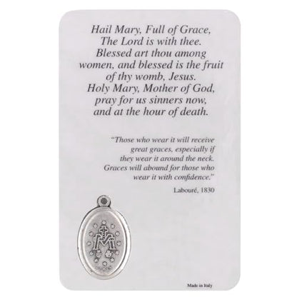 Holy Prayer Card with Built-In Medal Pendant | Laminated Full-Color Prayer Card | Great Variety | Great Christian Gift for First Communion and Confirmation (Hail Mary Card with Medal) - color: Hail Mary Card with Medal