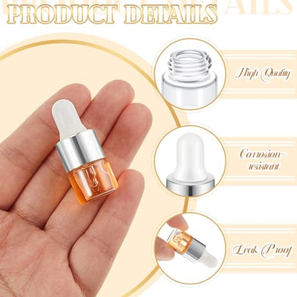 Didaey 100 Pcs Mini Glass Oil Dropper Bottle, 1 ml, Classic Silver - color: Classic Silver, size: 1 ml