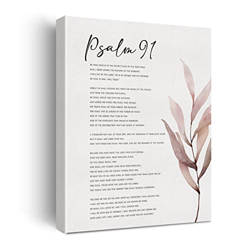 Inspirational Bible Verse Psalm 91 Wall Art Decor Religious Christian Gifts for Women Men Mother's Father's Day Christmas Birthday Gifts 12X15” Canvas Print Artwork Home Office Decor (Framed) - color: Psalm 91
