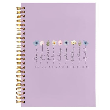 BearCake Boho Floral Christian Notebook Journal,Christian Gifts for Women, spiral Bible Notebooks for Note Taking, Bible Journaling Notebook,Bible 5:22-23 Hardcover Spiral Notebook 5.5x8.3 purple - color: white Bible purple flower