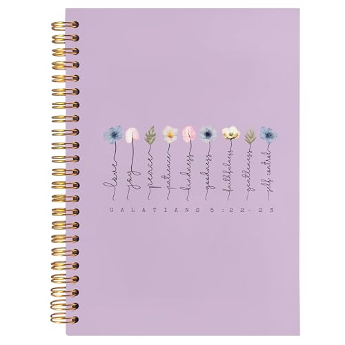 BearCake Boho Floral Christian Notebook Journal,Christian Gifts for Women, spiral Bible Notebooks for Note Taking, Bible Journaling Notebook,Bible 5:22-23 Hardcover Spiral Notebook 5.5x8.3 purple - color: white Bible purple flower