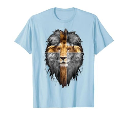 Jesus Lion of Judah | Christian T-Shirt - color: Baby Blue, size: Medium