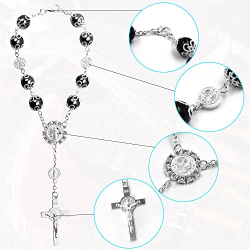 4 Pcs Rosary Beads Catholic, FineGood Cross Car Mirror Hanging Accessories Blessing Auto Rear View Mirror Pendant Car Decor Interior