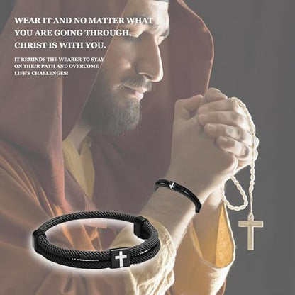 4Pcs WWJD Bracelets, Cross Bracelet for Men, Adjustable Braided Christian Bracelet for Men. Fashion Jesus Bracelets. Christian Gifts for men - color: Black, white, and gray