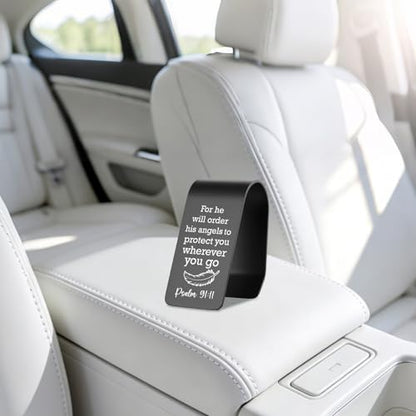 YODOCAMP Psalm 91:11 Engraved Stainless Steel Car Visor Clip, Christian Safe Driving Reminder Gift for Men Women, Guardian Angel Travel Protection Clip for Driver, Family, Friend, New Driver TZC180 - color: Black-C180
