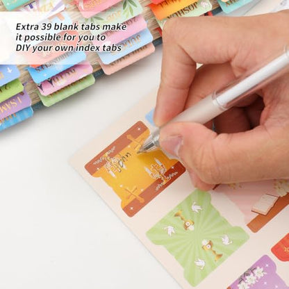 Bible Tabs for Women, 66 Large Print Laminated Bibles Chapters Index Tabs and 39 Blank Dividers Sticky Labels, Icon of Bible Study Supplies, Journaling Accessories, Christian Gifts for Men - style: Bible Icon