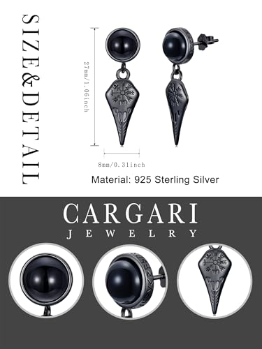 Black Dangle Drop Earrings 925 Sterling Silver Black Onyx Stud Earrings Viking Rune Jewelry Gift for Women Men - color: A05-Crow Skull