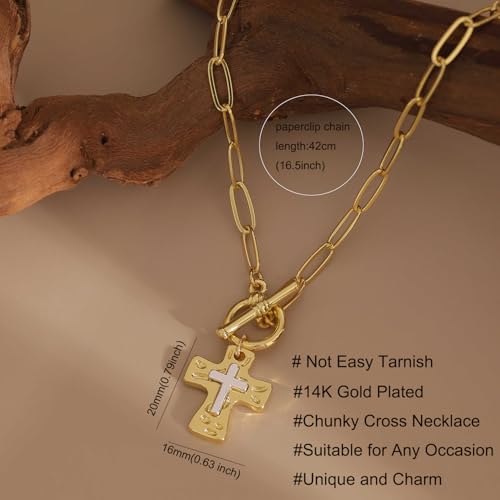 Chunky Cross Necklace for Women, 14K Gold Plated/Silver Statement Cross Pendant Necklace Simple Chunky Charm Necklace Big Gold Necklaces for Women Trendy Faith Jewelry Gifts - color: Chunky Cross GD