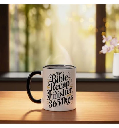 The Bible Recap Finisher 365 Days Funny Jesus Youth Ceramic Mug, Black/White - color: Black/White, size: 11 Ounces