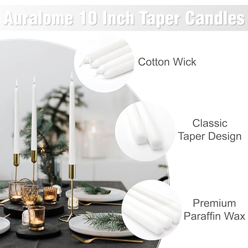 10-Inch White Taper Candles - Dripless Candlesticks Smokeless Tapered Candle Tall Unscented Long Tapered Candle Paraffin Wax with Cotton Wicks for Dinner Wedding Parties Slow Burn of 12 Pack - color: 12-White, size: 12 Pcs