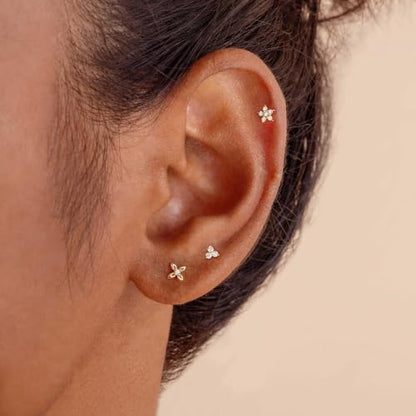 Flat Back Earrings - 14K Gold Plated Tiny CZ Butterfly Cross Moon Flat Back Stud Earrings Dainty Cartilage Earring Set Hypoallergenic Helix Earrings for Women Trendy Tragus Piercing Jewelry - color: Gold-Set1