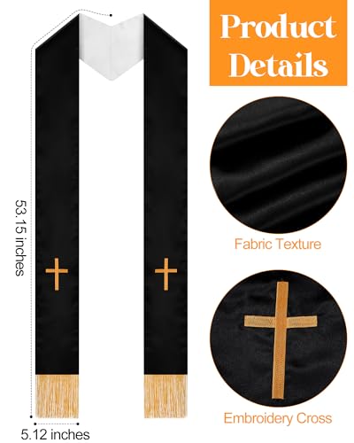 Eurzom 2 Pcs Reversible Clergy Stole with Cross Tassels - color: White,black