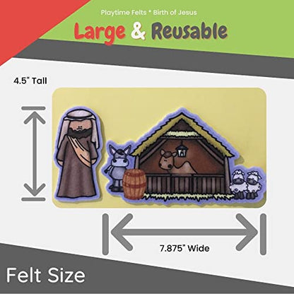 Birth of Jesus Felt Story Set | 15 PRECUT & Ready to Play Durable Felt Pieces for Preschool Learning, Reusable Felt Board Stories