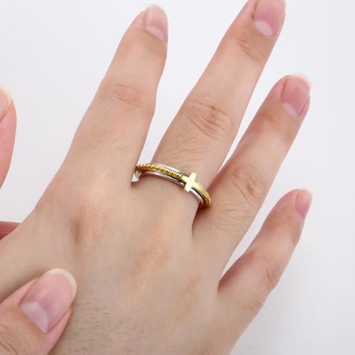 Fidget Spinner Rings for Anxiety Women Sterling Silver Stress Relief Gifts - style: Cross - Yellow