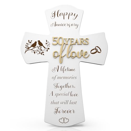 50th Anniversary Wedding Gifts for Wife Husband, Religious Cross Gifts for Women Men,50 Year Romantic Anniversary Marriage Gift for Her,Him,Couple,Parents,Friends,Wedding Anniversary Decorations - style: 50 years of marriage