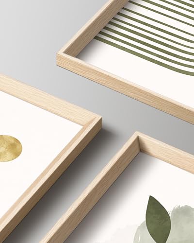 HesenDot Sage Green Framed Wall Art Set of 3,12x16IN High Wood Frame Design - color: High Frame Abstract Sage Green