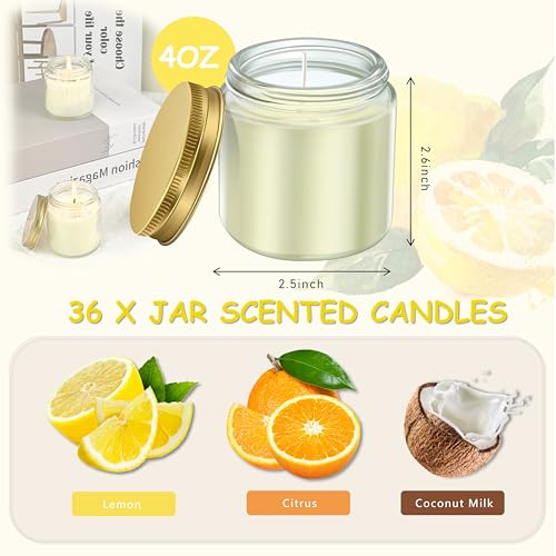 ACITHGL 36 Pcs 4oz Mini Mason Jar Candles Small Scented Candles Bulk Aromatherapy Ideal Souvenir Favors for Wedding Birthday Party (Lemon, Citrus, Coconut Milk, Gold) - color: Gold, style: Lemon, Citrus, Coconut Milk