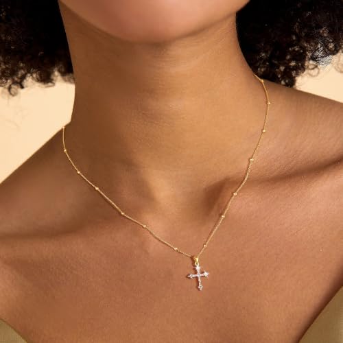 Cross Necklace for Women,14K Gold Plated Cross Pendant Necklace Jewelry - color: GD-Beads