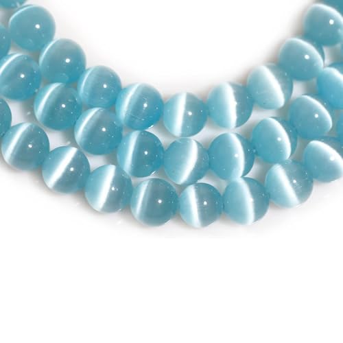 Light Blue Cat Eye Beads 10mm Round Gemstone Loose Beads for Jewelry Making - color: Light Blue, size: 10mm (35pcs)
