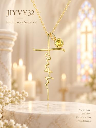 Faith Necklace White/Rose/Gold Birthday Gifts for Wife Her - color: 14K Gold-11-November