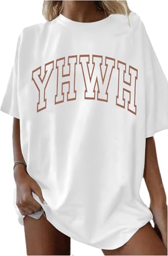 MNLYBABY YHWH Oversized Shirt Women Christian Tshirts Jesus Faith Inspirational Casual Tee Tops - color: White, size: X-Large