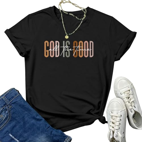 Tuislay Christian God is Good Shirt for Women Faith Jesus Shirts Bible Verse Religious Tshirts Inspirational Tees Cute Tops - color: Black, size: Small