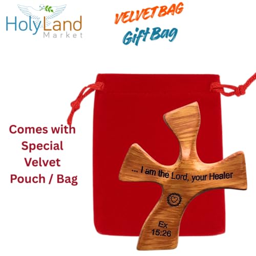 Holy Land Market Healing Cross, Handheld Palm Prayer Cross, Gift Box, Brown - color: Natural Wood