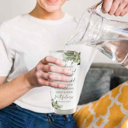 Christian 20oz Travel Coffee Mug Tumbler, Christian Gifts for Women Men, Religious Bible Verse Floral Botanical Stainless Steel Tumbler with Lid and Straw - color: thelord